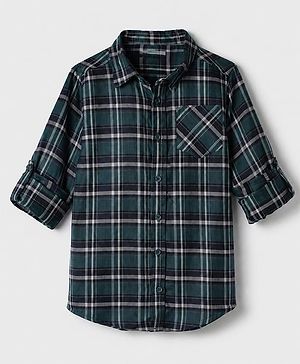 Pine Kids 100% Cotton Woven Tartan Checks Shirt with Full Sleeves - Teal Blue