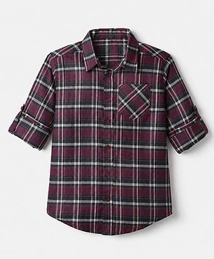 Pine Kids 100% Cotton Woven Checked Shirt with Full Sleeves in Maroon