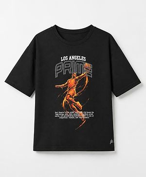 Pine Active Single Jersey Knit Half Sleeves T-Shirt With Text Print - Black