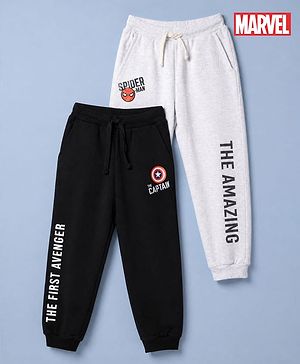 Pine Kids Marvel 100% Cotton Terry Full Length Track Pant With The First Avenger Print Pack Of 2 - Black & White