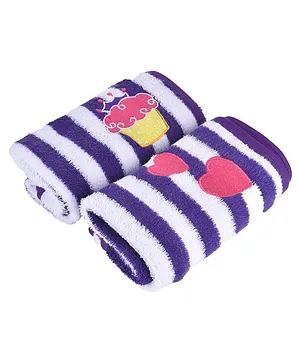 My Milestones Luxe Plush Hand Towel Modern Stripes Set 2 Pc- Purple White