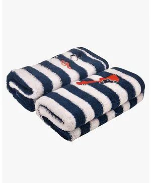 My Milestones Luxe Plush Hand Towel Modern Stripes Set 2 Pc- Navy Blue White