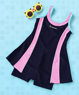 Rovars Sleeveless Frock Style Swimsuit - Black Pink