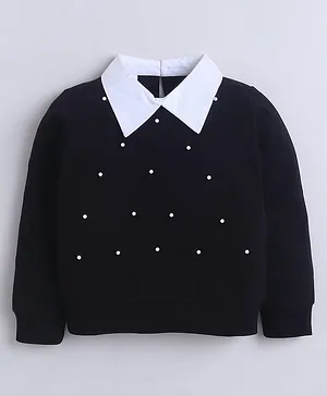 Bright Stars KIDSWEAR Knit Full Sleeves Pearl Embellished Top - Black