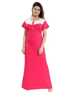 Fabme Solid Half Sleeves Nursing Nighty - Dark Pink