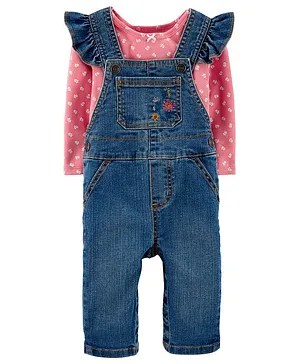 Carter's 2-Piece Floral Tee & Denim Overalls Set - Pink Blue