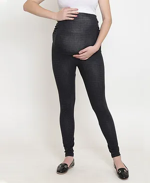 Fashionably Pregnant Solid Maternity Full Length Leggings - Navy Blue