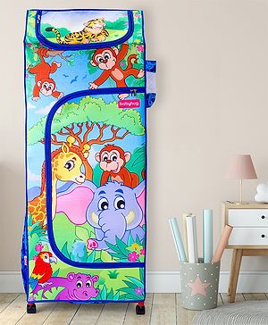 Babyhug 4 Shelved Almirah With Wheels Jungle Baby Print - Blue