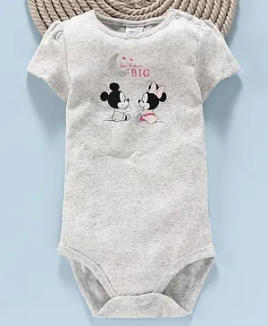 Fox Baby Short Sleeves Onesie Mickey & Minnie Mouse Print - Light Grey