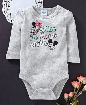 Fox Baby Full Sleeves Onesie Mickey & Minnie Mouse Print - Light Grey