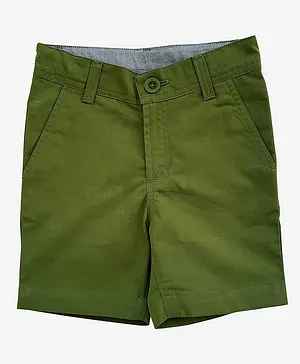 Campana Solid Button Closure Shorts - Olive Green