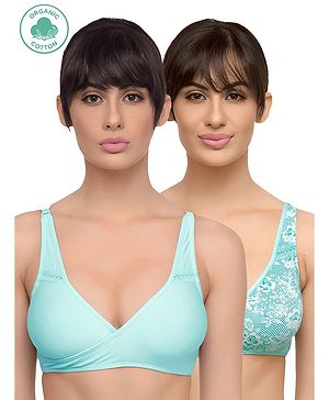 Inner Sense Set Of 2 Multi Print Organic Antimicrobial Feeding Bra - Sea Green