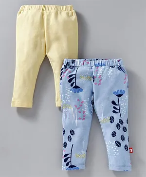 Nino Bambino Ankle Length Solid & Flower Printed Leggings Pack Of Two - Yellow & Blue