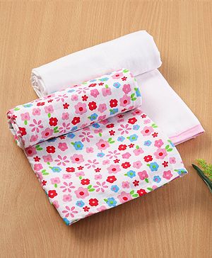 Babyhug 3 in 1 Premium Baby Cotton Muslin Wrapper Cum Swaddle Floral Print Pack of 2  - Pink