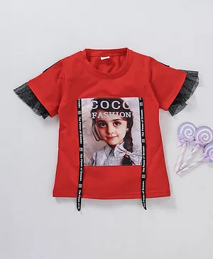 Meng Wa Half Sleeves Tee Coco Fashion Print - Red