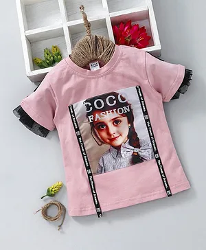 Meng Wa Half Sleeves Tee Coco Fashion Print - Light Pink
