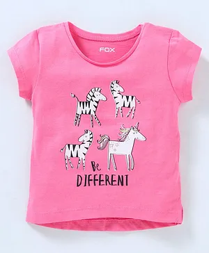 Fox Baby Short Sleeves Tee Zebra & Unicorn Print - Pink