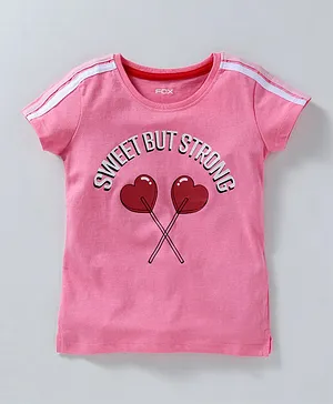 Fox Baby Half Sleeves Tee Sweet But Strong Print - Pink