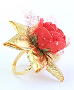 Pihoo Gota Patti Work Rose Ring - Red