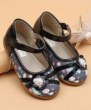 Cute Walk by Babyhug Printed Belly Shoes Floral Motif - Dark Blue