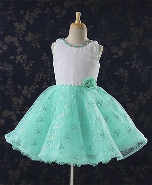 Babyhug Sleeveless Party Frock Pearl Embellishments & Floral Print - Green - 12-18 M Green