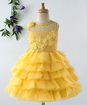 Babyhug Sleeveless Net Layered Party Frock   - Yellow