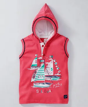 Olio Kids Sleeveless Hooded Tee Sail Boat Print - Coral