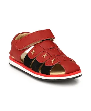 Tuskey Cross Stitch Design Velcro Straps Sandals - Red