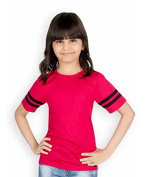 Olele Striped Design Half Sleeves T-Shirt - Pink