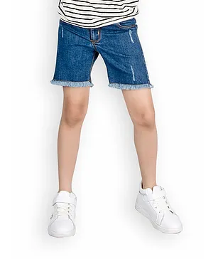 Olele Solid Denim Shorts - Blue