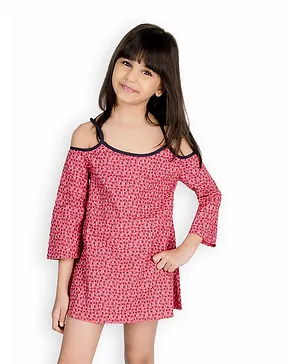 Olele Three Fourth Sleeves All Over Printed Dress - Pink