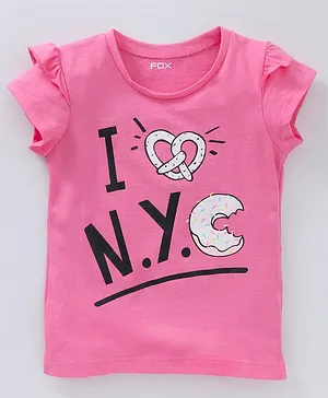Fox Baby Short Sleeves Top NYC Print - Pink