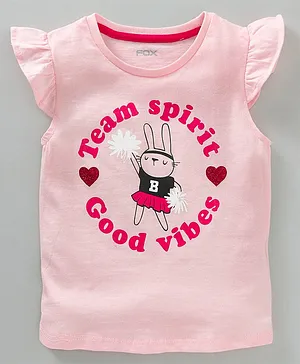Fox Baby Cap Sleeves Top Bunny Print - Light Pink
