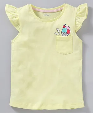 Fox Baby Cap Sleeves Tee Ice Cream Print - Yellow