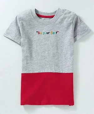 Fox Baby Half Sleeves Tee Text Embroidery - Grey Red