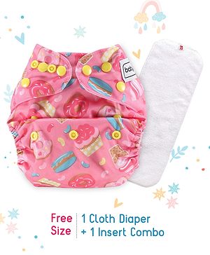 Babyhug Free Size Reusable Cloth Nappies With Insert Cupcakes Print - Pink