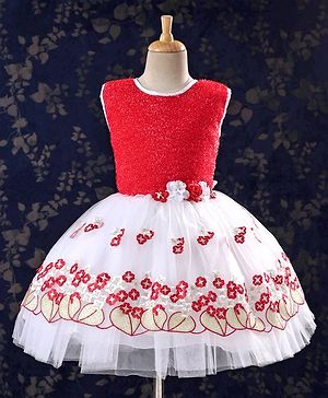 Babyhug Sleeveless Frock With Embroidered Flare - Red