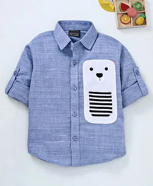 Rikidoos Bear Face Patch Full Sleeves Shirt - Blue