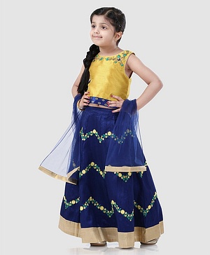 Babyhug Sleeveless Choli And Lehenga Bead Detailing - Yellow Royal Blue