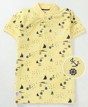 Olio Kids Half Sleeves Tee Marine Print - Yellow