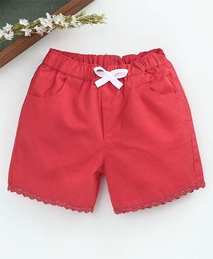 Babyhug Mid Thigh Length Shorts With Drawstrings - Coral