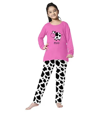 Funkrafts Cow Print Full Sleeves Night Suit - Pink