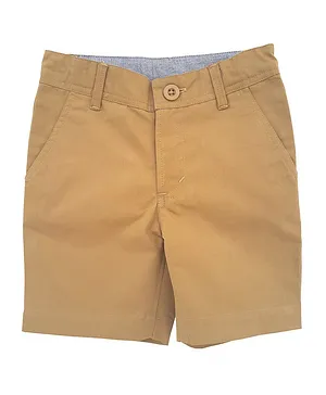 Campana Solid Button Closure Shorts - Brown