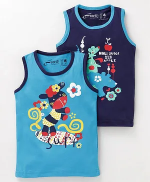 Earth Conscious Combo Of 2 Printed Sleeveless T-Shirt -  Blue