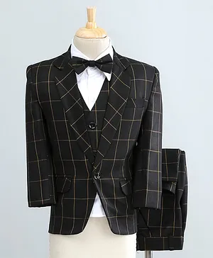 Jeet Ethnics Full Sleeves Checked 4 Piece Party Suit With Bow - Black