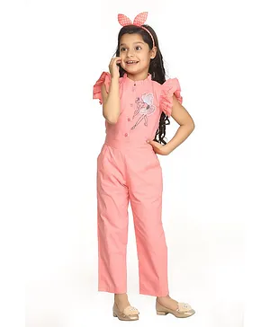 Lilpicks Couture Ballerina Embroidered Short Sleeves Jumpsuit - Peach