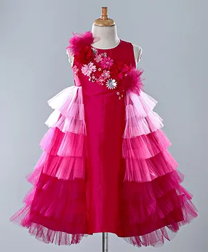 A Little Fable Sleeveless Flower Detailed Gown - Pink