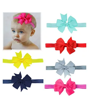 Bembika Ribbon Hair Bows For Girls Set of 6 - Multicolour
