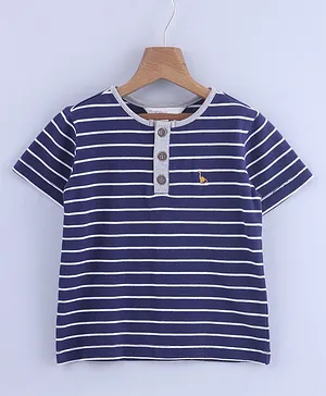 Beebay Striped Half Sleeves T-Shirt - Navy Blue