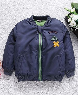 Babyhug Full Sleeves Jacket Mountain Range Patch - Navy Blue